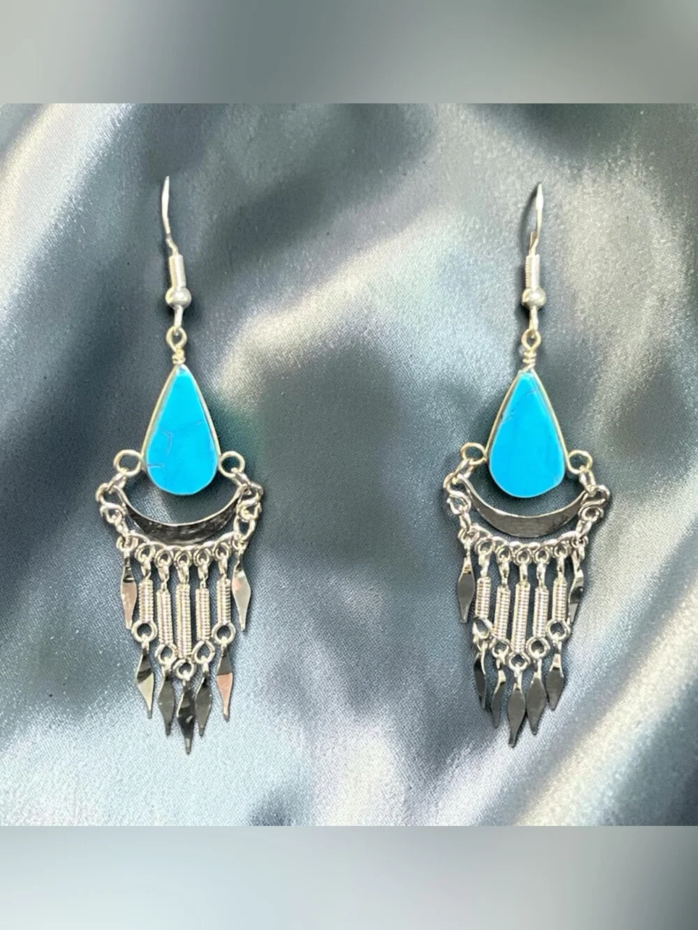 Alpaca Silver Teardrop Fringe Dangle Earrings